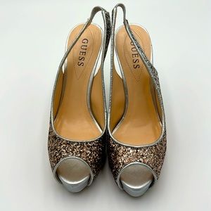 NWOB Gorgeous Guess glitter Ladies 7.5 Medium 4.75 inch heels.